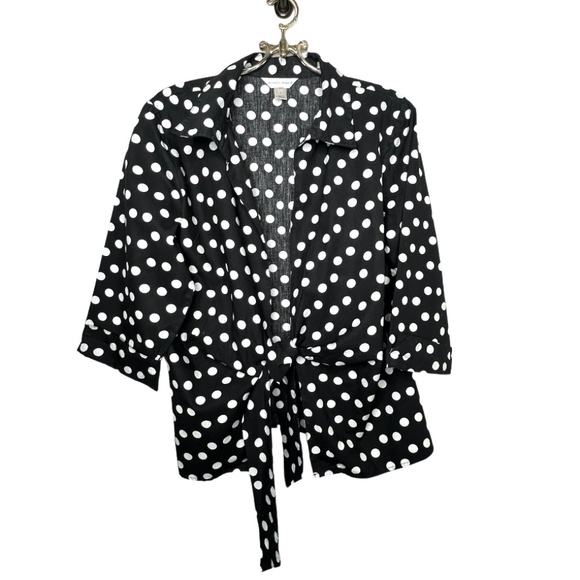 Christopher & Banks Open Front Tie Polka Dot Blouse With 3/4 Cuff Sleeve… - Picture 1 of 15